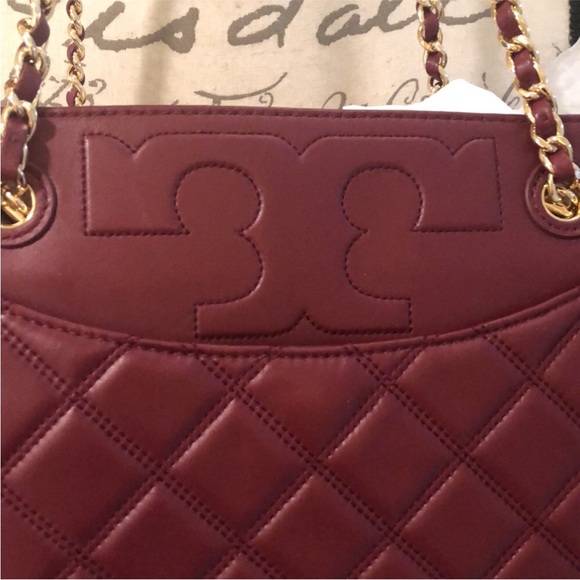 Tory Burch🍷Savannah Quilted large logo chain braided strap tote bag - Picture 2 of 12